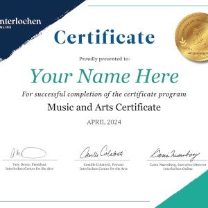Interlochen Online example certificate
