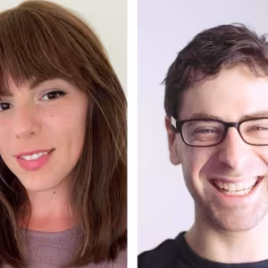 Professional headshots of two smiling percussionists.