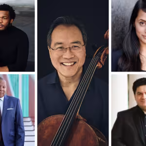 Joshua McClendon, Wynton Marsalis, Yo-Yo Ma, Reena Esmail, and Cristian Macelaru