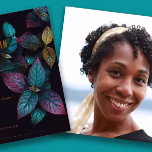 The cover art for "Autumn Song: Essays on Absence" and a headshot of author Patrice Gopo