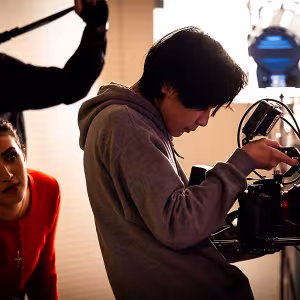 Film students on the set of a student production