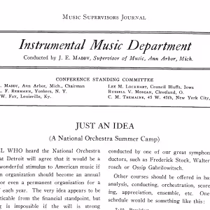 Image of 1927 "Just an Idea" article in the Music Supervisor's Journal 