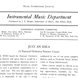 Image of 1927 "Just an Idea" article in the Music Supervisor's Journal 