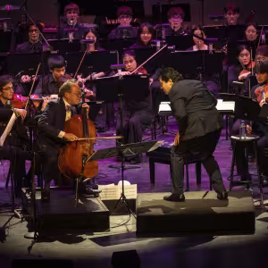 Interlochen Arts Academy orchestra students perform with Yo-Yo Ma