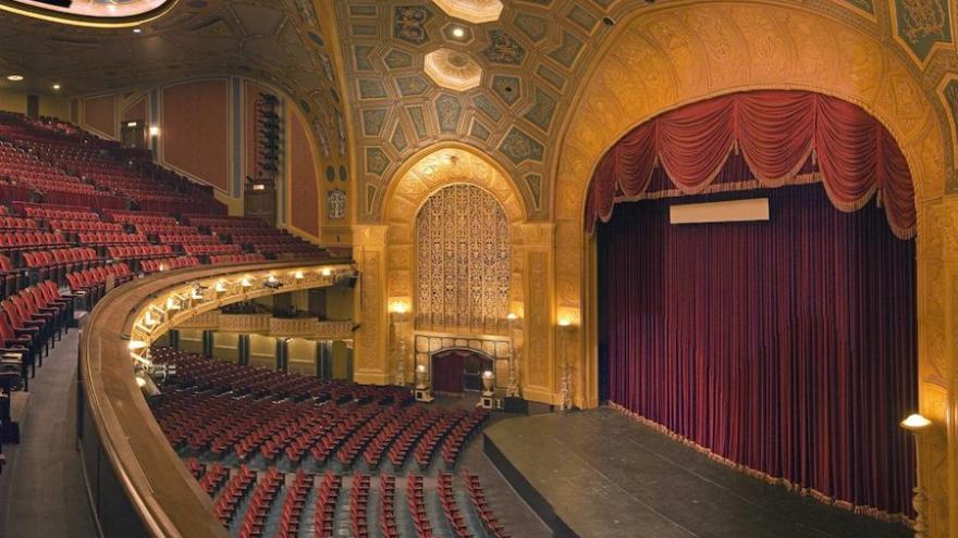 Image of the Detroit Opera House stage from the mezzanine. 